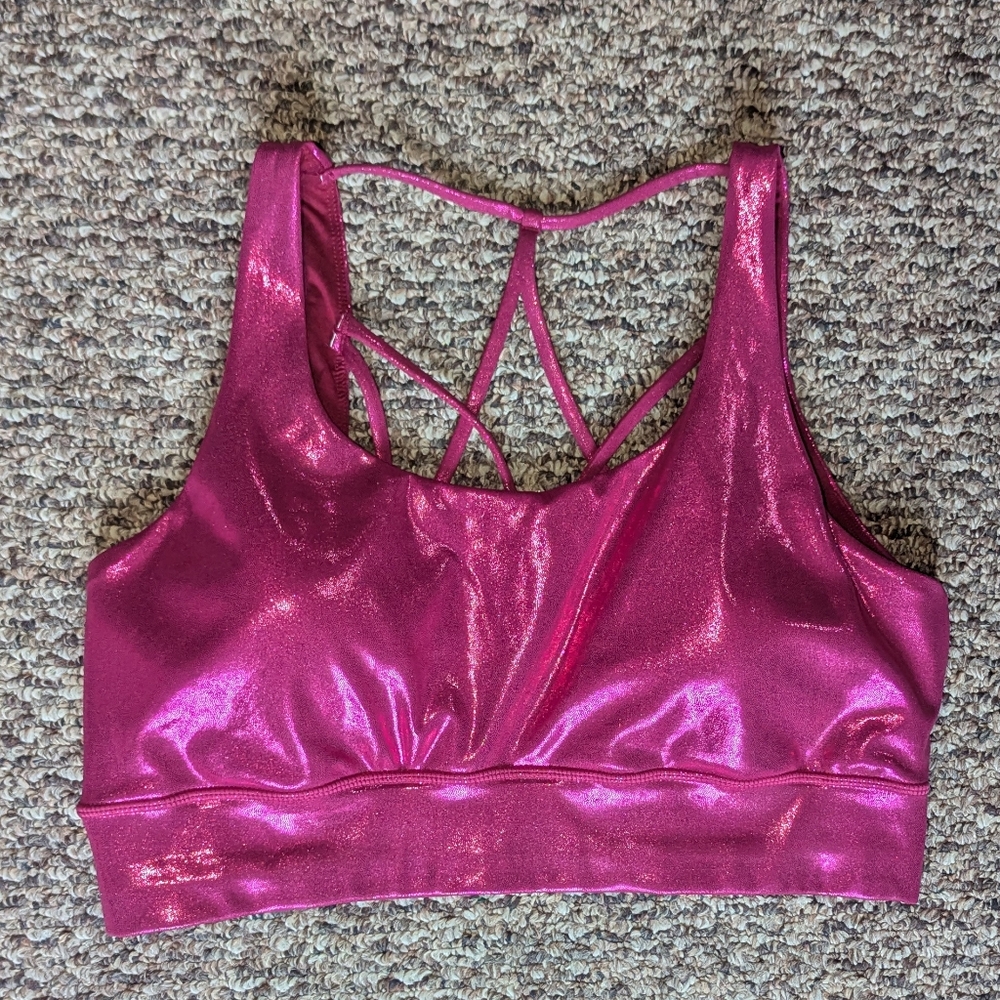 Shimmering Pink Strappy Sports Bra